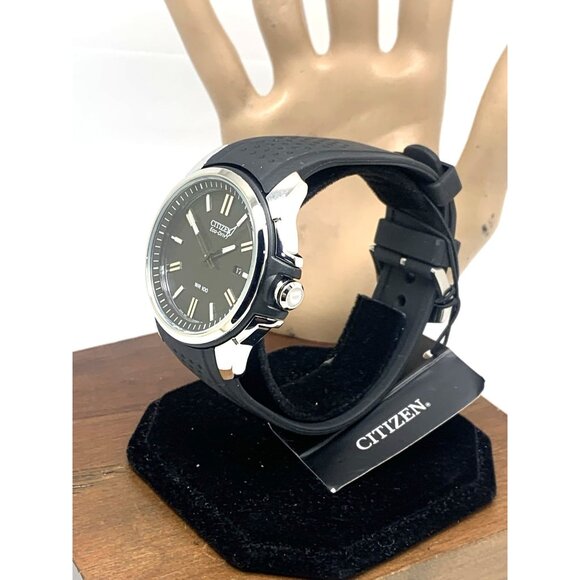 Citizen Men's Watch AW1150-07E Eco Drive Black Dial Date Rubber Band 44mm - Picture 2 of 14